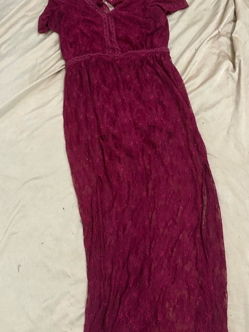 Lace Maxi Dress Romper in Deep Berry